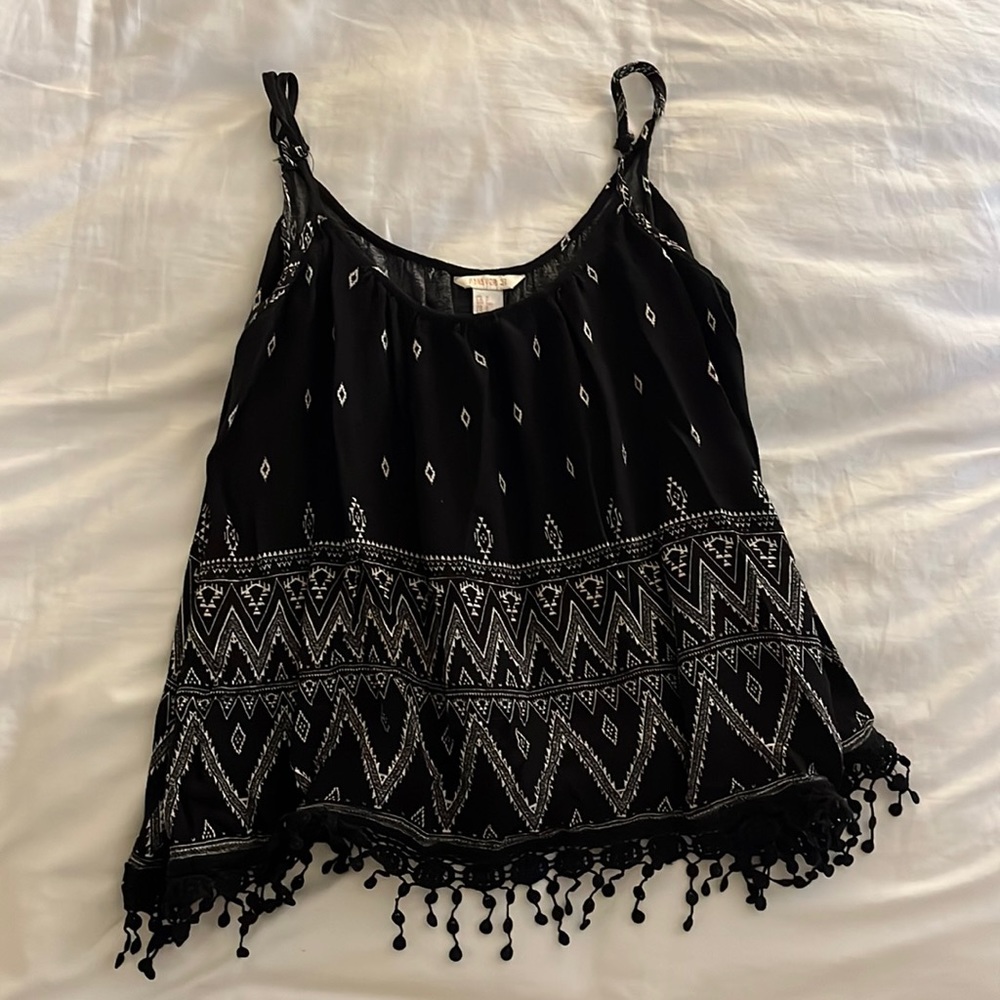 Cute Black Crop Top w/ Woven Fringe